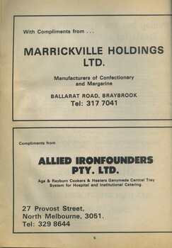 Advertisement for Marrickville Holdings and Allied Ironfounders