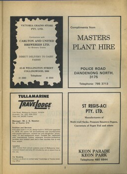 Advertisement for CUB, Tullamarine Travel Lodge, Masters Plant Hire and St Regis-ACI
