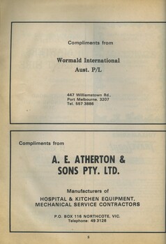 Advertisement for Wormald and AE Atherton and Sons Pty Ltd