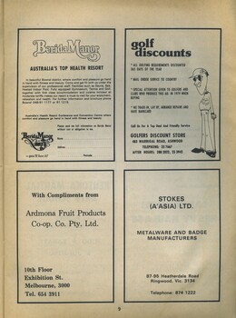 Advertisement for Berida Manor, Ardoma Fruit, Golfers Discount Store and Stokes