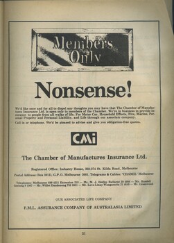 Advertisements for the Chamber of Manufacturers Insurance Ltd