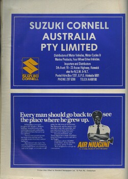 Advertisements for Suzuki Cornell and Air Niugini