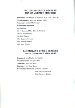 List of Victorian and Queensland Office Bearers and Committee Members
