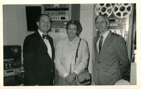 Dan McPhee, Diana Jones and John Cook in a studio