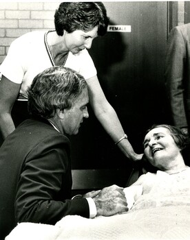 Andrew Peacock speaking with Chris Whitehouse and Matron