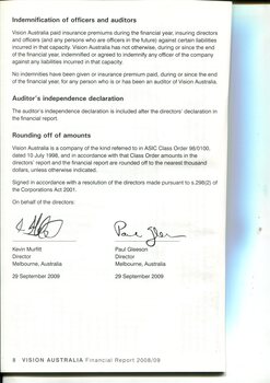 Indeminfication of officers and auditors with signatures