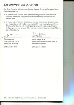 Executives declaration regarding the financial statements