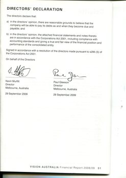 Directors declaration regarding the financial statements