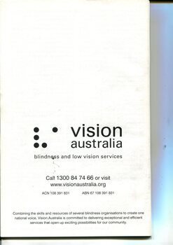 Back cover with Vision Australia logo and contact details