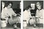 Woman varnishing baskets and in one image, Peg Hall holds the basket