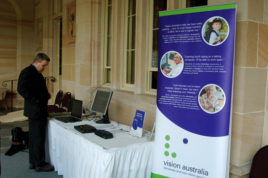 David Woodbridge and VA display outside Govt House