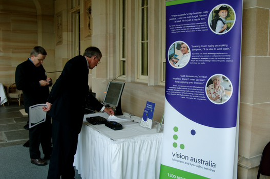David Woodbridge and VA display outside Govt House