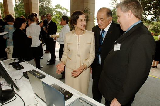 GG Dame Marie Bashir and Sir Nicholas Shehadie speak with David Woodbridge