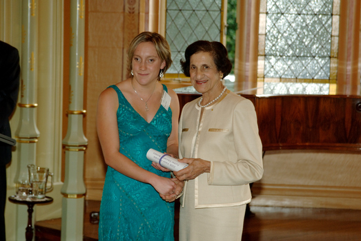 Governor General Dame Marie Bashir presenting an award to Prue Watt