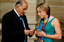 Sir Nicholas Shehadie and Prue Watt with her Paralympic medals