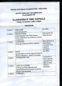 Run sheet for ceremony of storing the time capsule