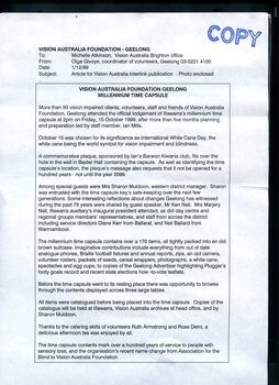 Article written for volunteer newsletter about time capsule
