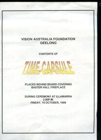 Front page with time and location of time capsule ceremony
