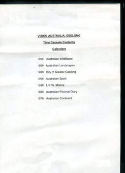 Detailed listing of contents of Geelong time capsule