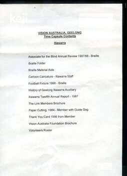 Detailed listing of contents of Geelong time capsule