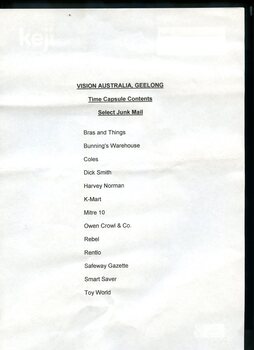 Detailed listing of contents of Geelong time capsule