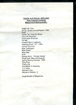 Detailed listing of contents of Geelong time capsule