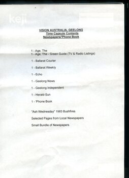 Detailed listing of contents of Geelong time capsule