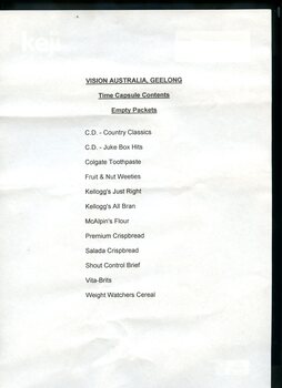 Detailed listing of contents of Geelong time capsule