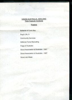 Detailed listing of contents of Geelong time capsule
