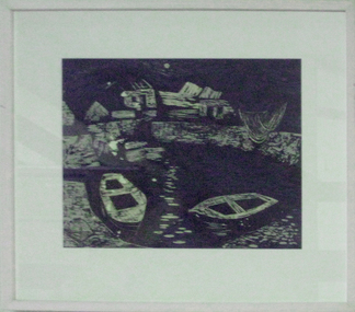 Work on paper - Printmaking - Woodcut, 'Irish Fishing Village' by Tate Adams, 1954