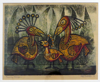 Work on paper - Printmaking - Linocut, 'Family Group' by Max Coward, 1965
