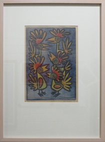 Work on paper - Printmaking - Linocut, 'Hen Party' by Max Coward, 1964