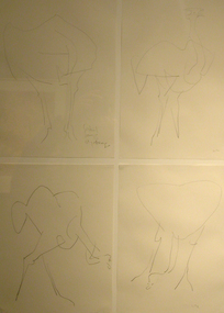 Drawing - Pencil drawing, Macqueen, Mary, 'Ostrich Cleaning' by Mary McQueen, 1980