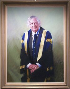 An portrait of Geoffrey Blainey in academic regalia