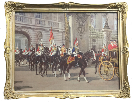 Framed watercolour of mounted military