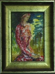Oil painting, 'The Red Lady' by Neville Bunning