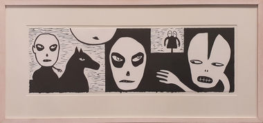 Work on paper - Printmaking - Linocut, Rona Green, 'Non Compos Mentis' by Rona Green, 1998