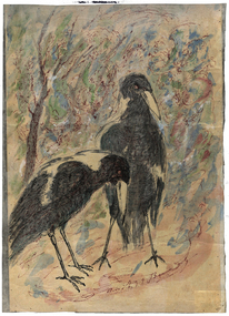 Watercolour, Neville Bunning, 'Two Magpies' by Neville Bunning
