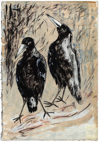 Watercolour, Neville Bunning, 'Magpies' by Neville Bunning