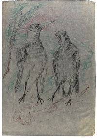 Ink on Paper, Neville Bunning, "Two Magpies" by Neville Bunning