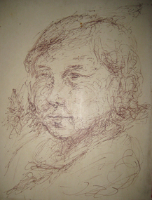 Ink on cardboard, Portrait of a Woman