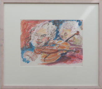 Watercolour & Crayon, "Playing String Instruments" by Neville Bunning