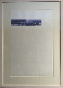 blue printed area with embossed birds on the white paper