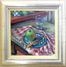 Painting - Artwork - bookplate, Olley, Margaret, 'Apple with Glass' by Margaret Olley, 2005