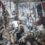 A very large painting showing a person working in an office