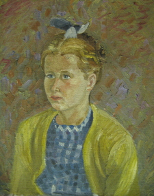 Painting - Oil on board, Neville Bunning, [Portrait of a Girl] by Neville Bunning
