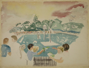 Watercolour on paper, Neville Bunning, [Bird Feeding] by Neville Bunning