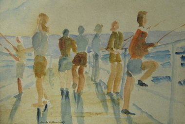Watercolour on paper, 'School Holidays Pialba Queensland' by Neville Bunning
