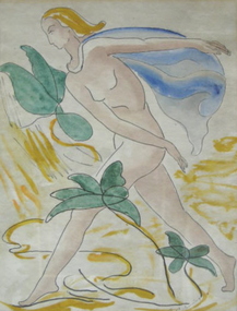 Watercolour & ink on paper, [Woman] by Neville Bunning