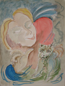 watercolour on paper, [Woman with a Cat]